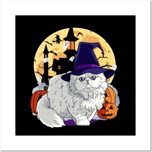 Persian Cat Funny Halloween Witch Pumpkin Posters and Art